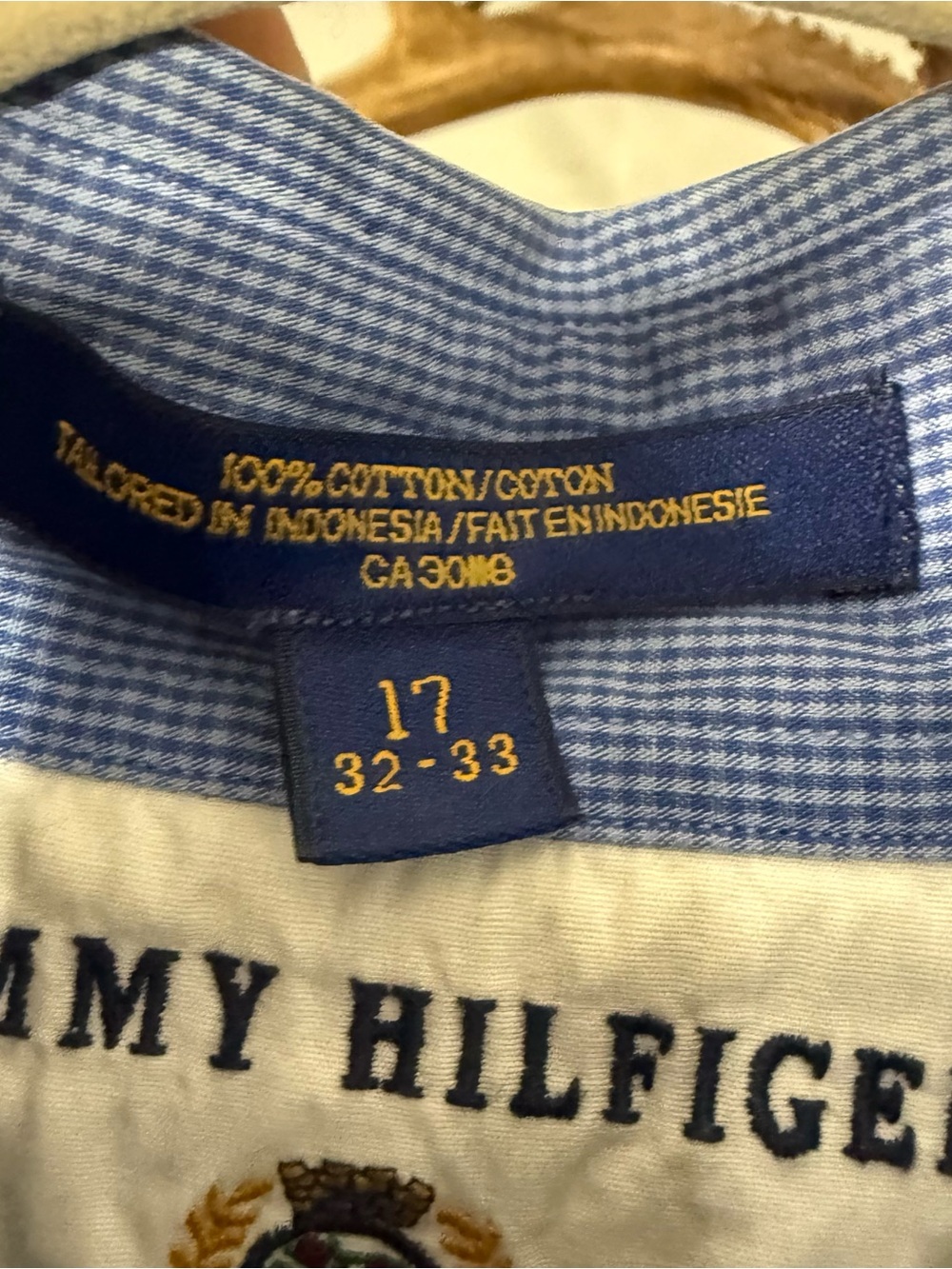 Tommy Hilfiger Men’s 17 32-33 Blue Micro Check Button Down Dress Shirt Cotton - Picture 4 of 8
